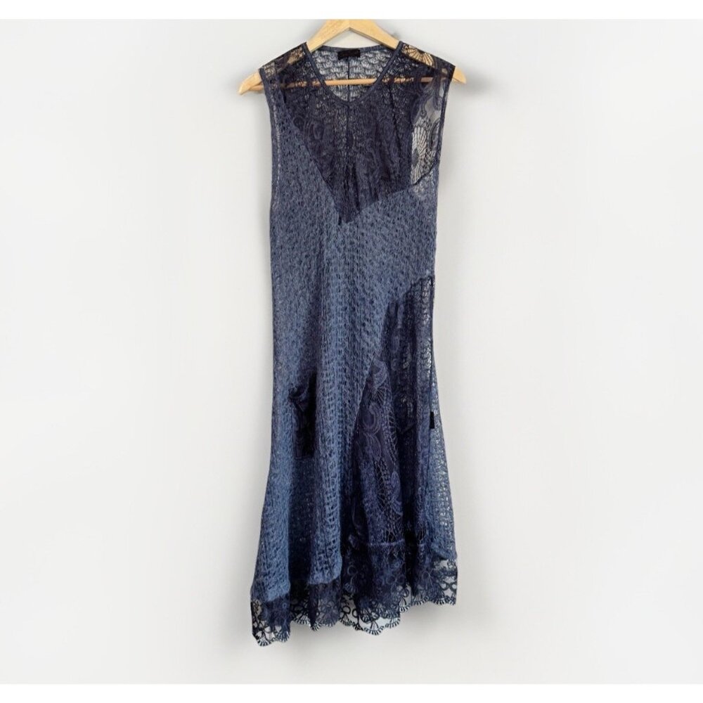 Sarah Santos Blue Mohair Lace Dress XL Boho Gothic Romantic Sheer Lagenlook